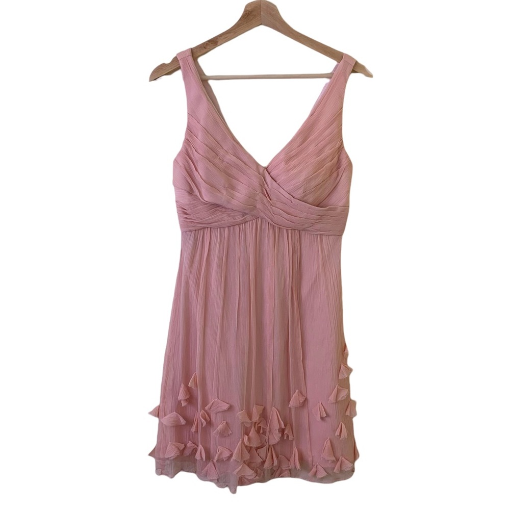 Jenny Yoo Short Pink Formal Silk Dress w/ Flower Petals in Size 0